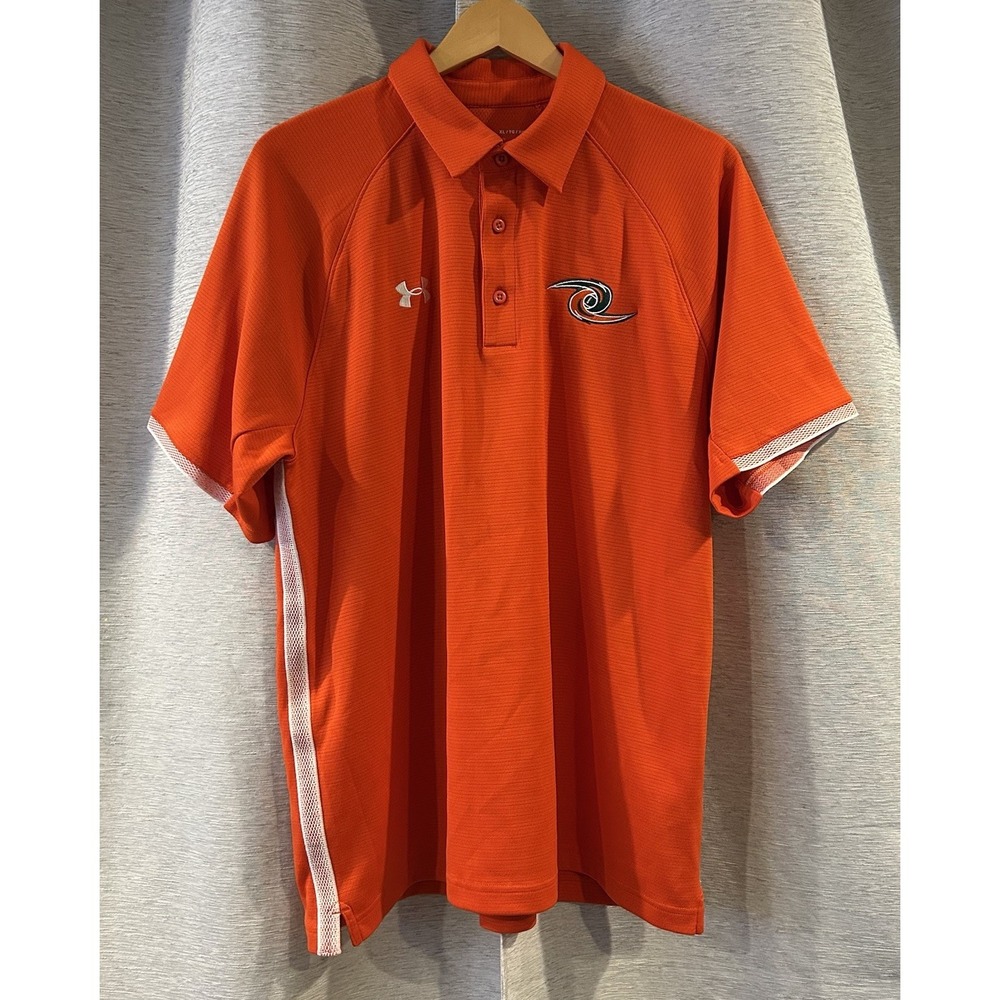 Under Armour Golf Polo Shirt‎ Mens XL Orange Miami Hurricanes